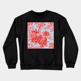 Coral flowers on sky blue toile Crewneck Sweatshirt